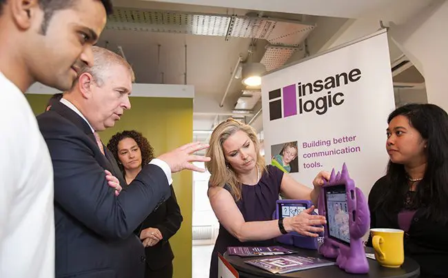 HRH The Duke of York talking to new startup founders at a recent Wayra Academy day