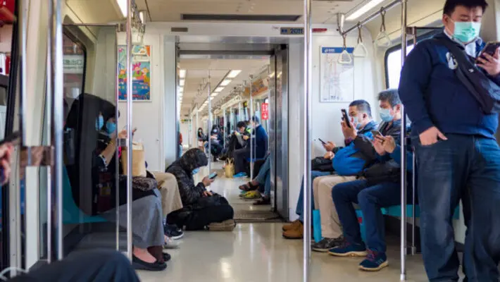face mask on train