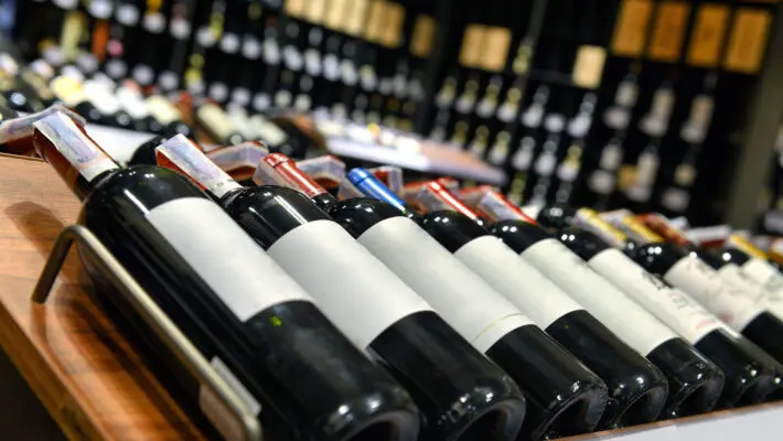 Red and white wine in bottles