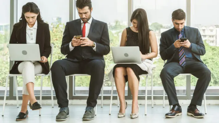 Job seekers and applicants waiting for interview