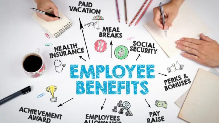 Employee Benefits Concept. The meeting at the white office table.