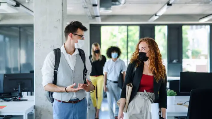 people in covid office