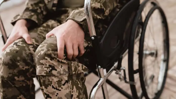 Veteran,In,Wheelchair,Returned,From,Army.,Close-up,Photo,Veteran,In