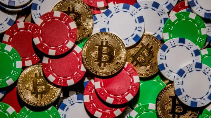 Gold,Bitcoin,Cryptocurrency,With,Poker,Chips