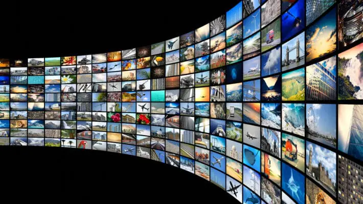 Wall,Of,Screens,-,Streaming,Media,,Cable,,Internet,Concept,-