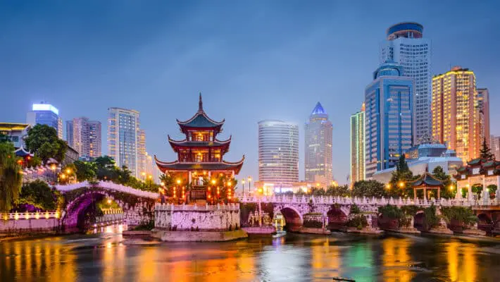 Guiyang,,China,Skyline,At,Jiaxiu,Pavilion,On,The,Nanming,River.