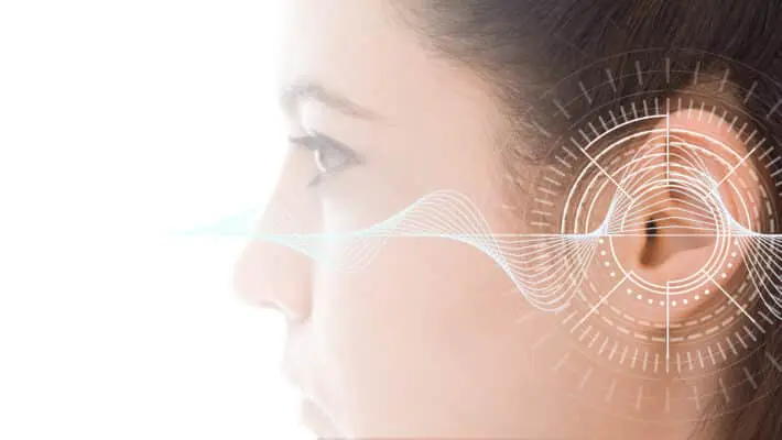 Hearing,Test,Showing,Ear,Of,Young,Woman,With,Sound,Waves