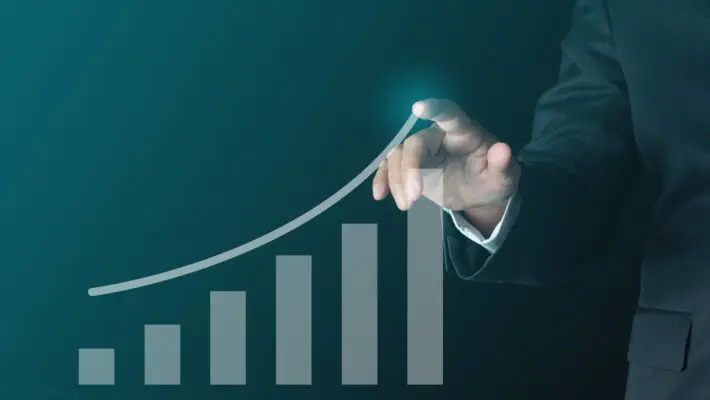 Business,Success,Concept.,Business,Person,Pointing,Growing,Line,With,Virtual