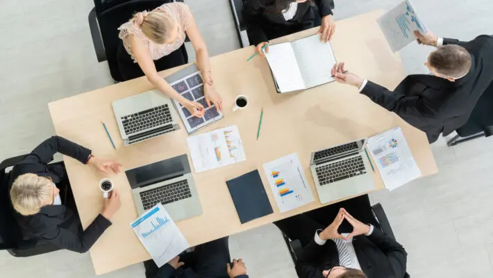 Business,People,Group,Meeting,Shot,From,Top,View,In,Office