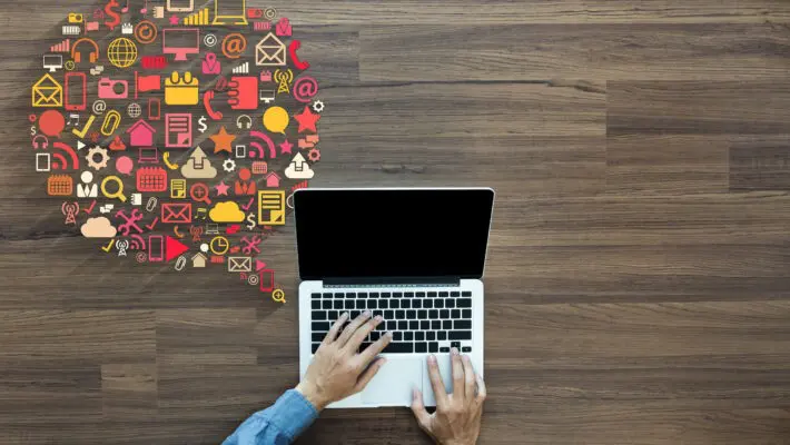 Business,Innovation,Technology,Set,Application,Icons,,With,Businessman,Working,On