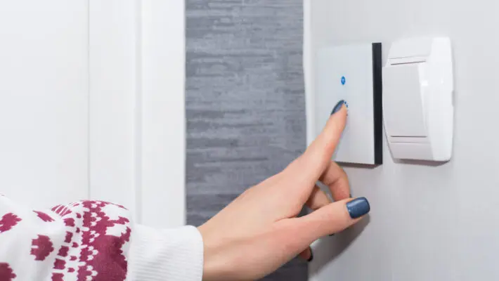 Girl,Hand,Turn,Off,Light,On,Smart,Touch,Switch.,Modern