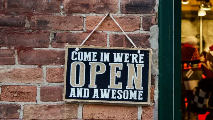 come,In,Were,Open,And,Awesome.,A,Playful,Sign,Invites