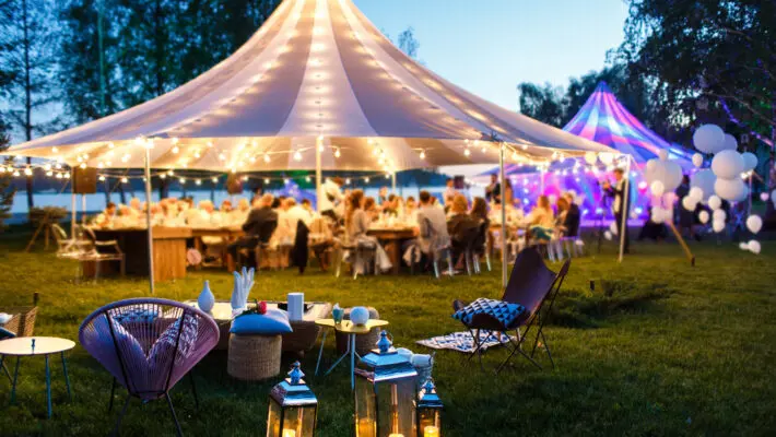 Colorful,Wedding,Tents,At,Night.,Wedding,Day.