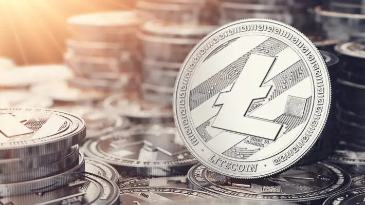 Silver,Litecoin,In,Close,Up,Shot.,Sun,Flare,As,Sign