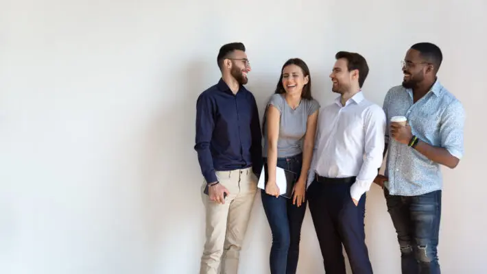 Cheerful,Multiracial,Professional,Business,People,Laughing,Together,Standing,In,Row