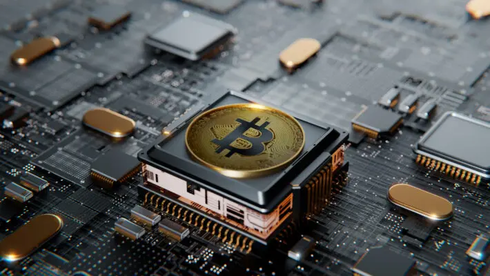 Bitcoin,Over,A,Microprocessor,In,A,Motherboard.,With,Copy,Space