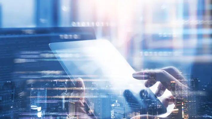 Business,And,Technology,,Software,Development,,Iot,Concept.,Double,Exposure,,Man