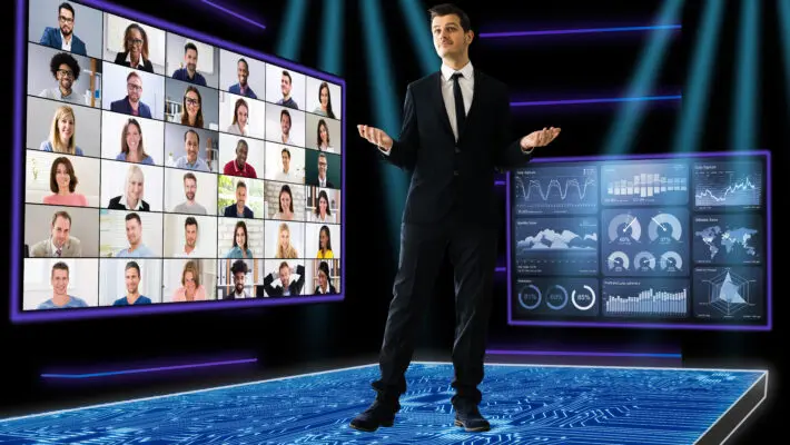Speaker,At,Virtual,Training,Seminar.,Training,Conference,With,Audience