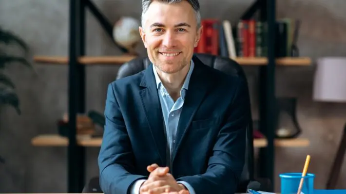 business man caucasian successful online mature busy confident