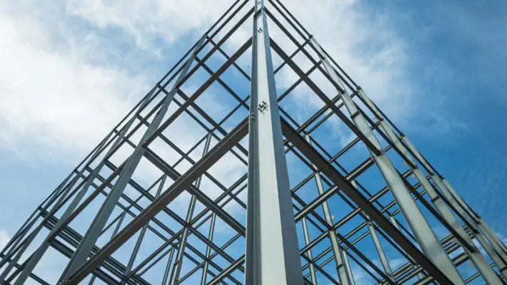 Structure,Of,Steel,For,Building,Construction,On,Sky,Background.