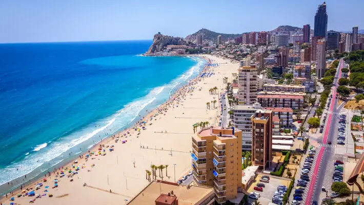Poniente,Beach,Of,Benidorm,In,Summer,Seen,From,The,Heights