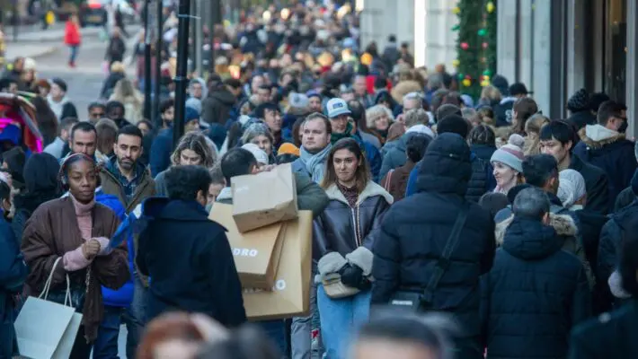 Footfall in December reached its highest level since the pandemic as shoppers headed to stores in search of Christmas gifts.