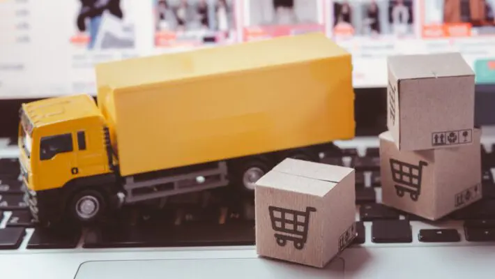 Logistics,,And,Delivery,Service,-,Truck,And,Paper,Cartons,Or