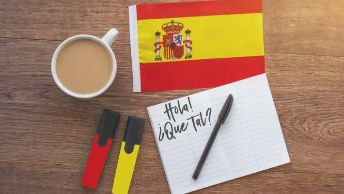 Spain,National,Flag,,Notebook,With,The,Inscription,Hello,,How,Are