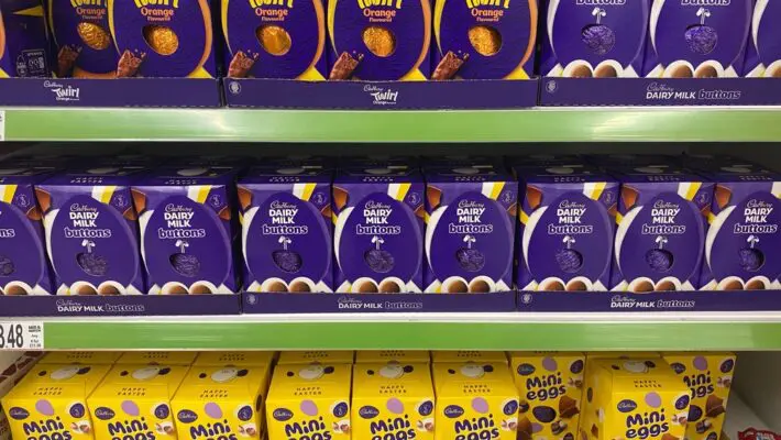 Food inflation in the UK edged higher in March as Britons splashed out early on Easter eggs and seasonal confectionery, pushing up prices of chocolate and sweets across supermarket shelves.