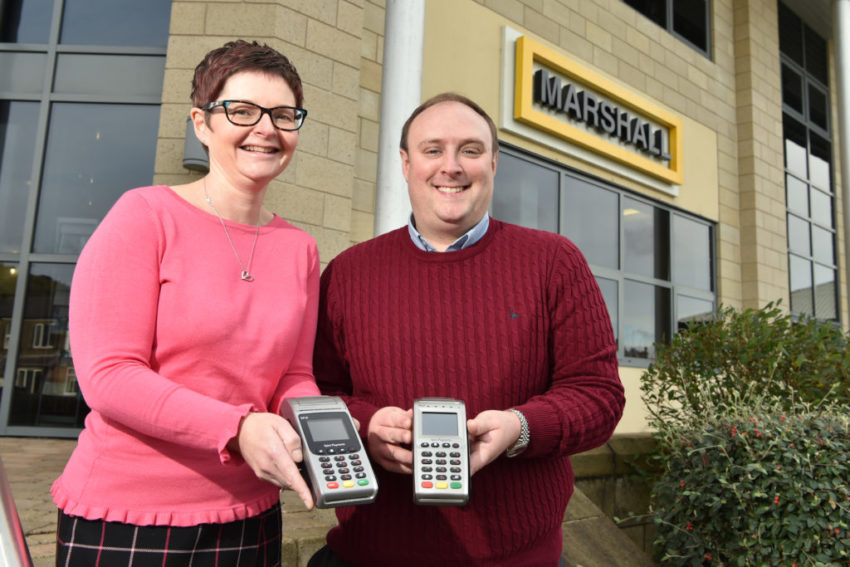 James Howard with Yorkshire Payments client Karen Donnelly of Marshall construction
