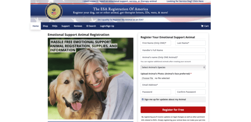 legal emotional support dog registration
